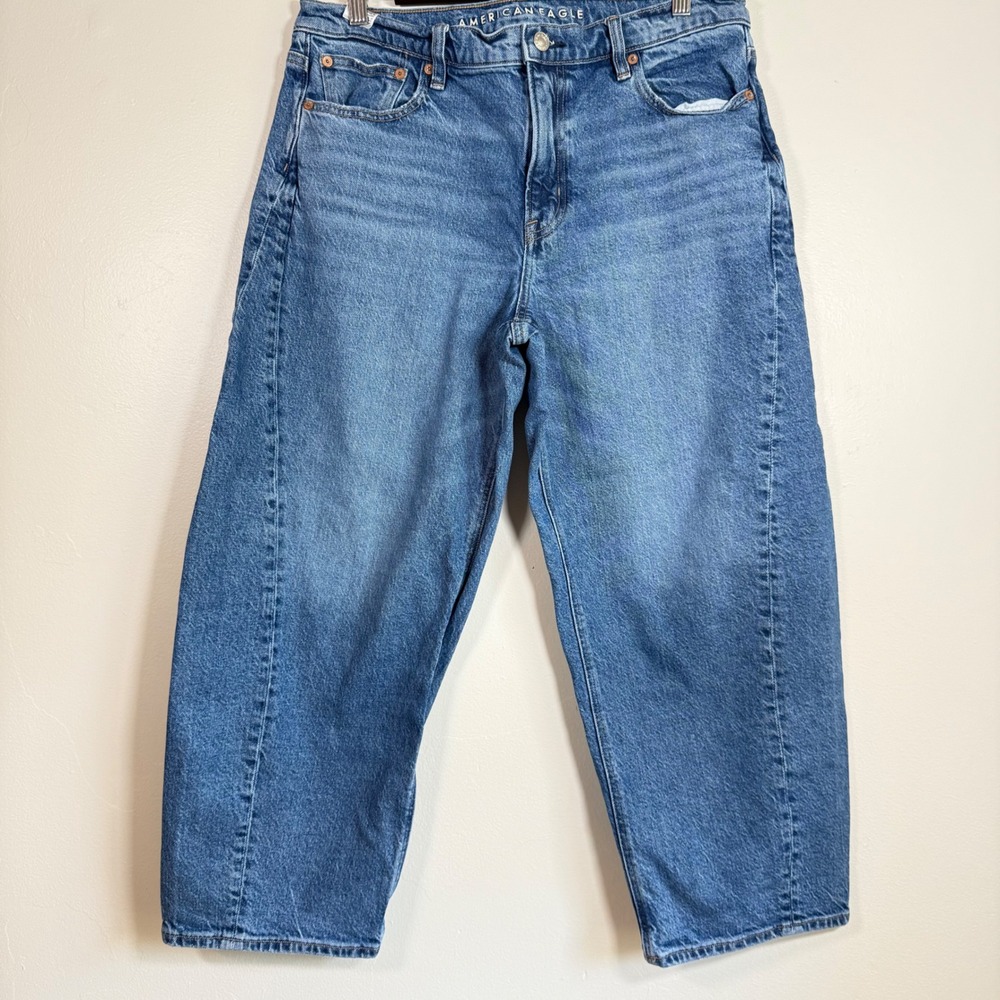 American Eagle Barrel Relaxed Tapered Leg Jeans Size 10 Short Medium Wash Blue